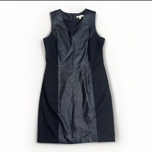 Banana Republic Womens Black V Neck Leather Minimalist Formal Sheath Dress 14